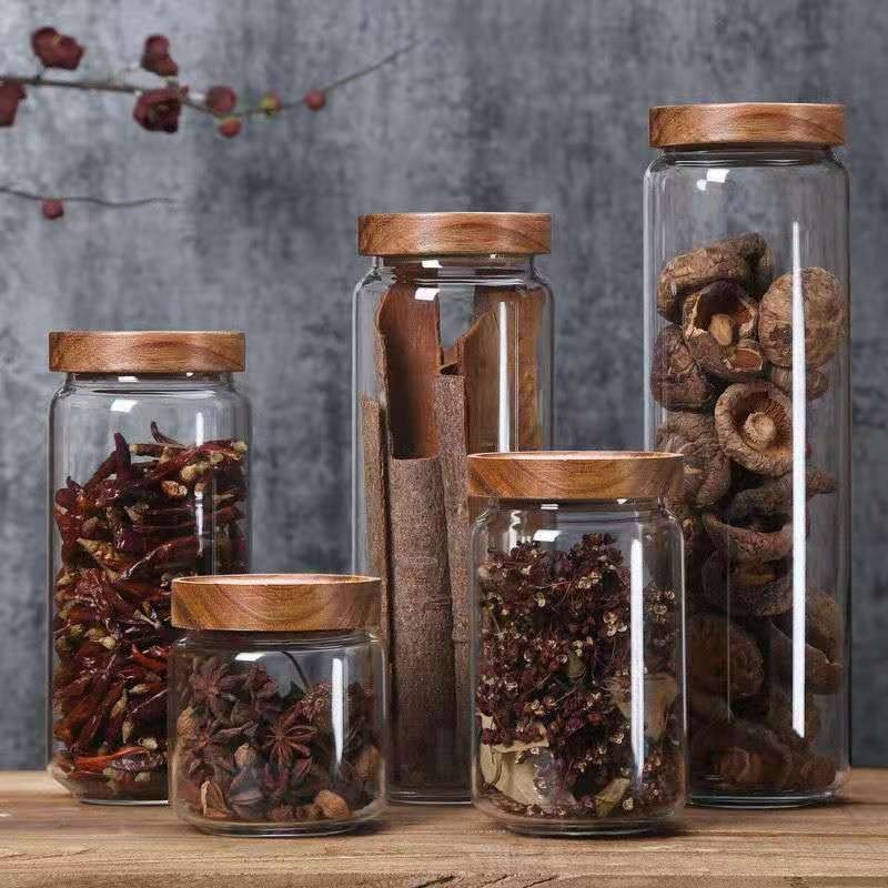 Food Storage Youtube - Yuvarlak cam tüp kavanoz akasya ahşap