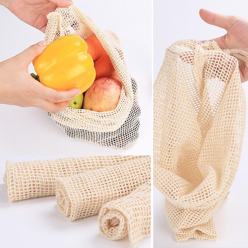 Produce Bag Reusable Mesh - 3 adet/grup pamuk örgü sebze torbaları