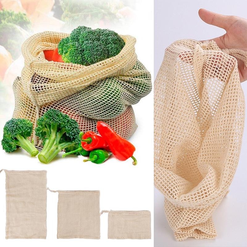 3 adet/grup pamuk örgü sebze t - Produce Bag Reusable Mesh incelemesi ve fiyatı